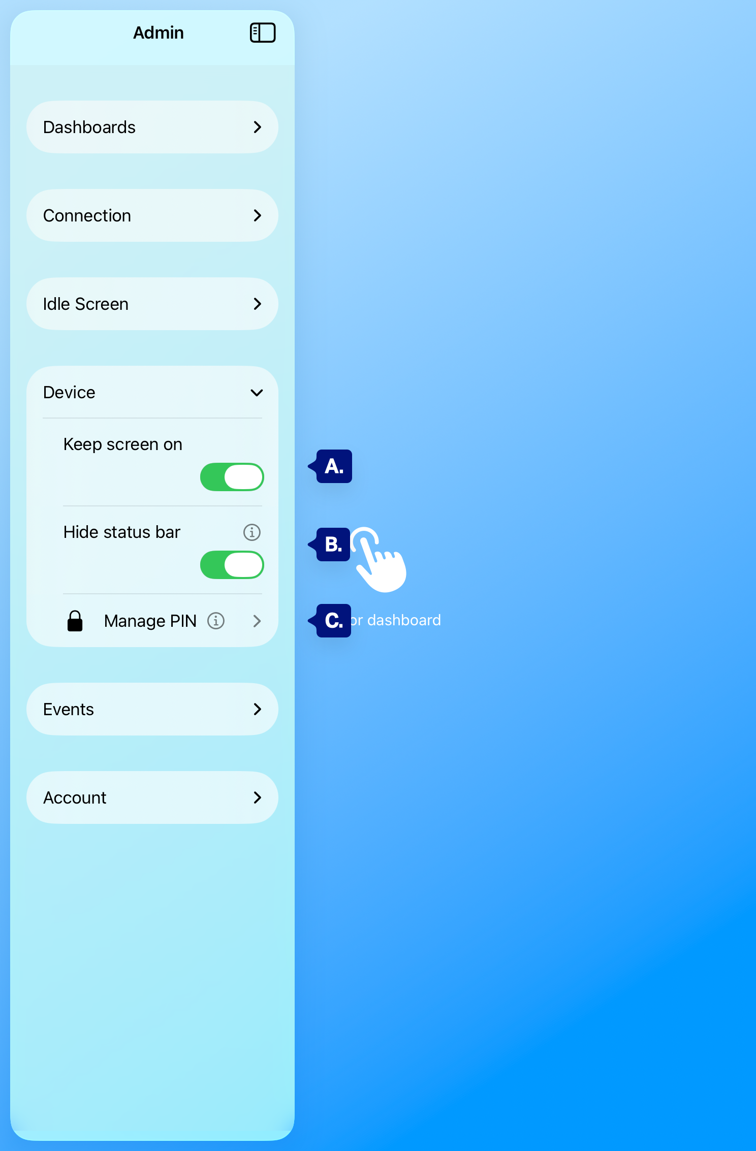 admin menu device markup