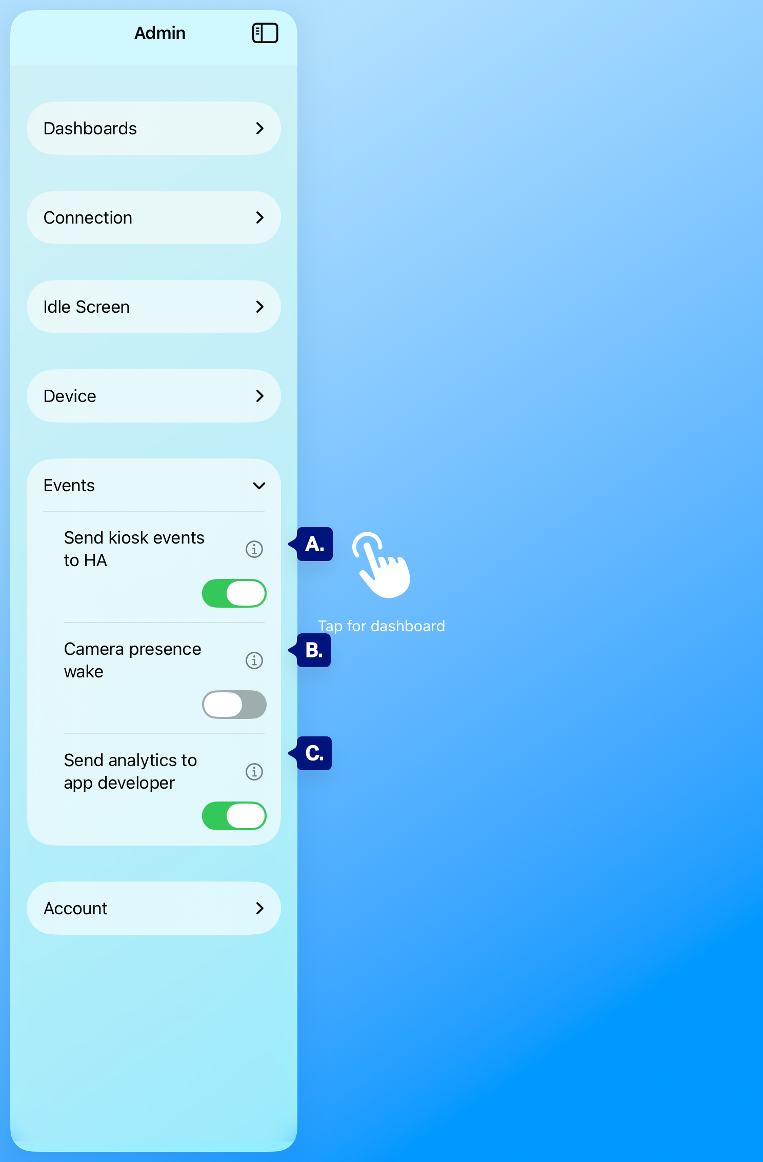 admin menu events markup