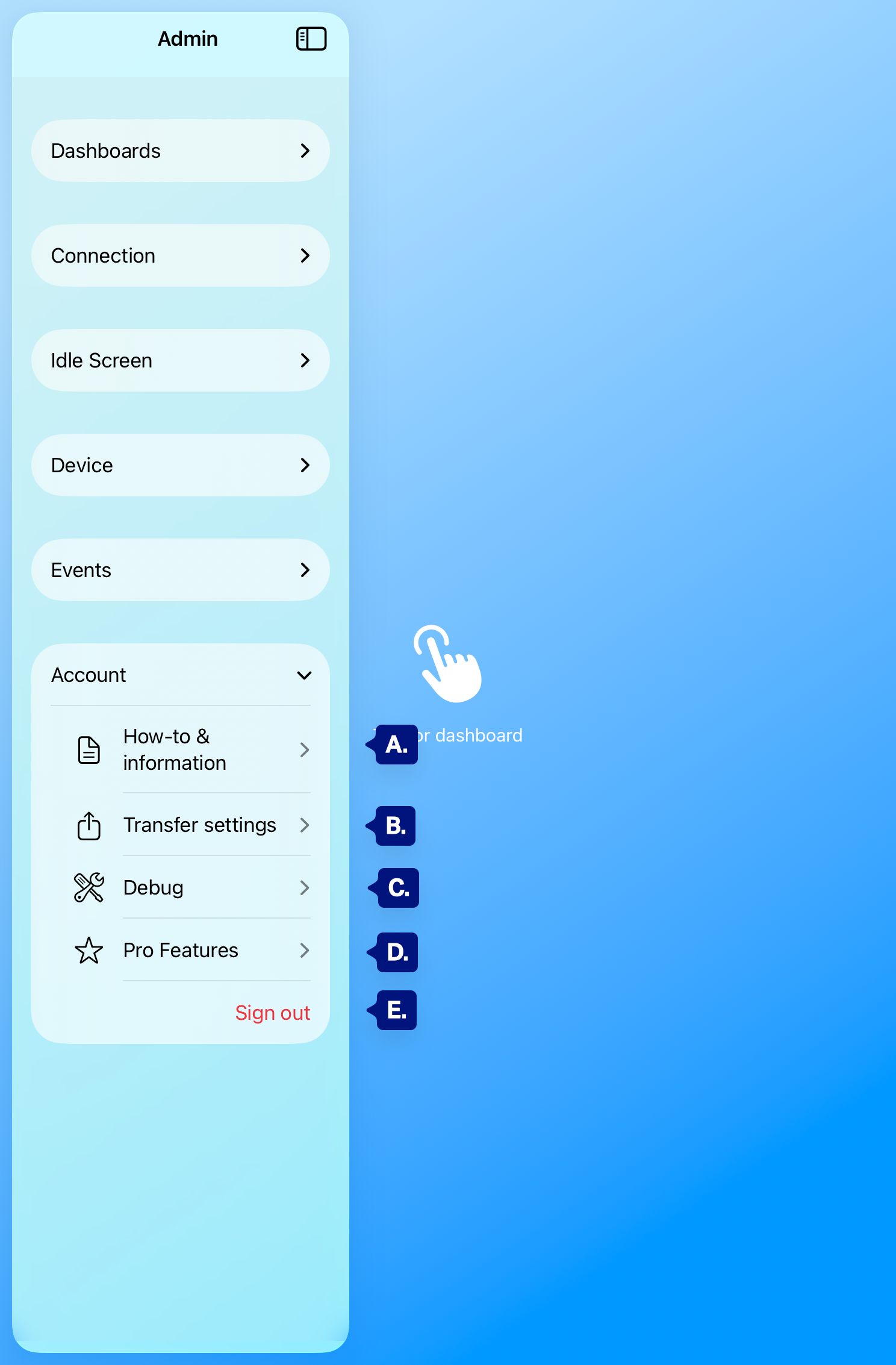 admin menu account markup