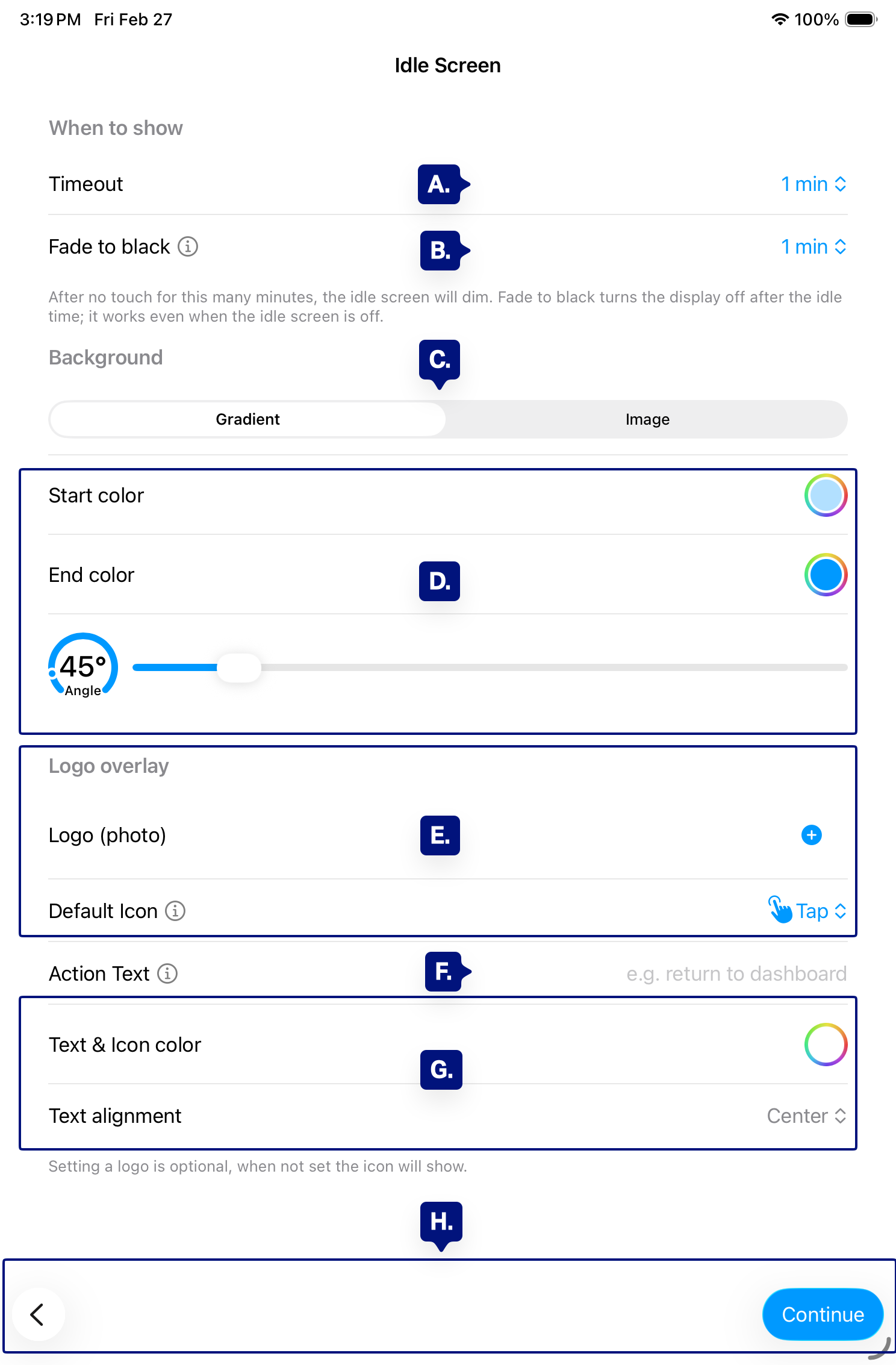 onboarding idle screen settings