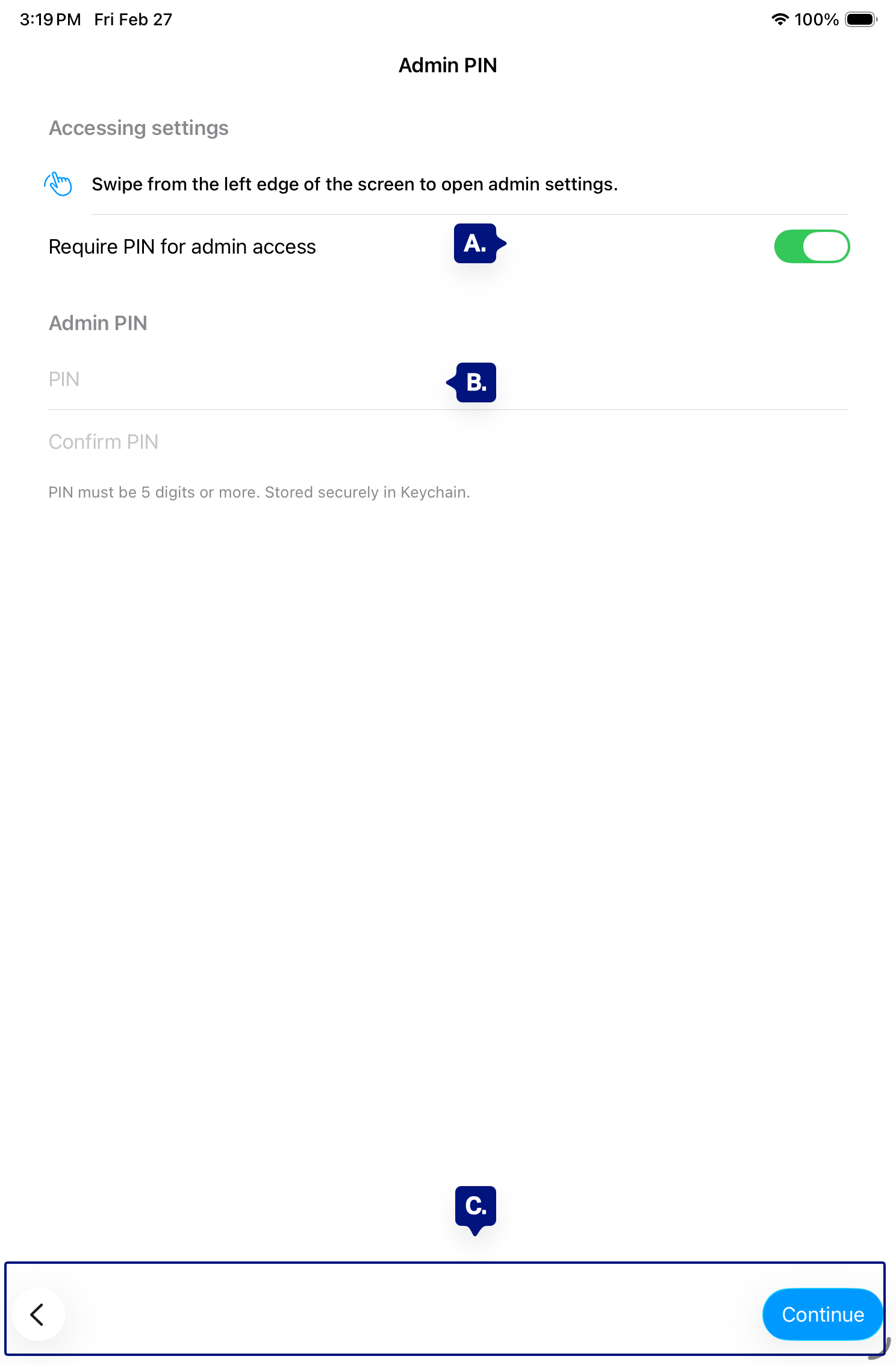 onboarding admin pin markup