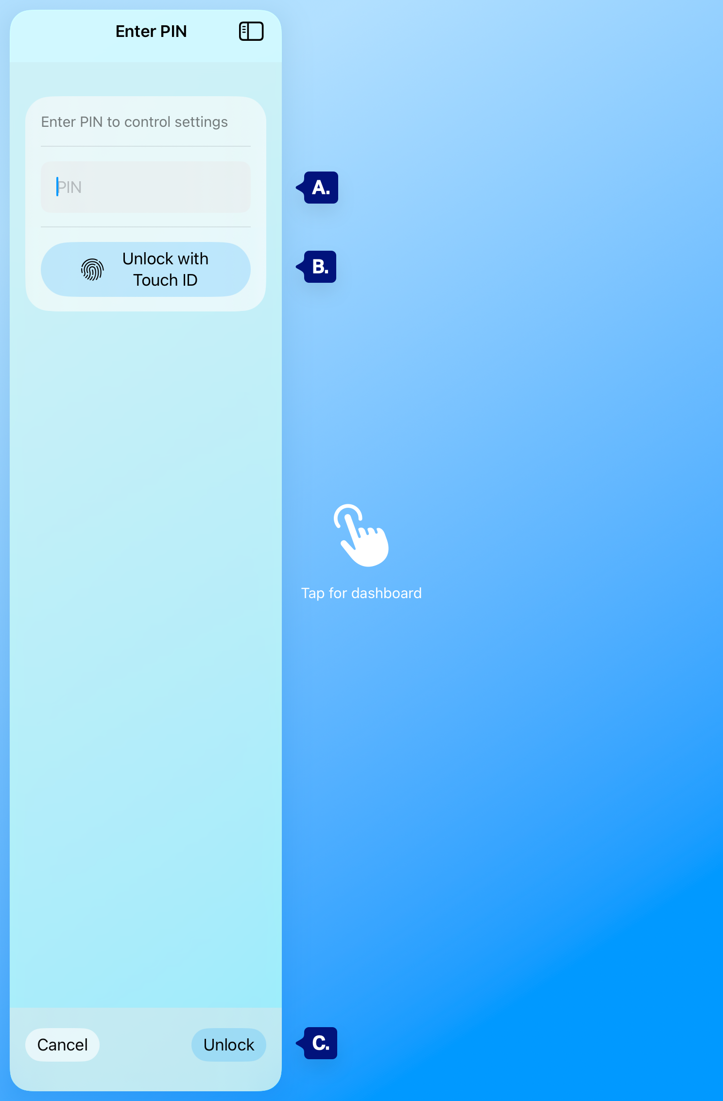 admin pin entry markup