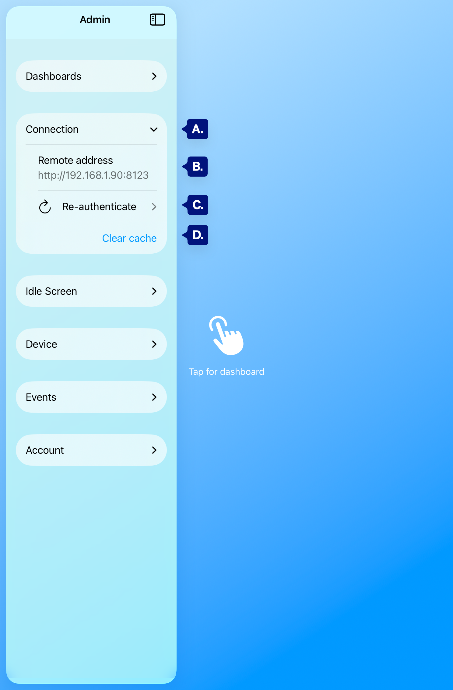  admin menu connection markup