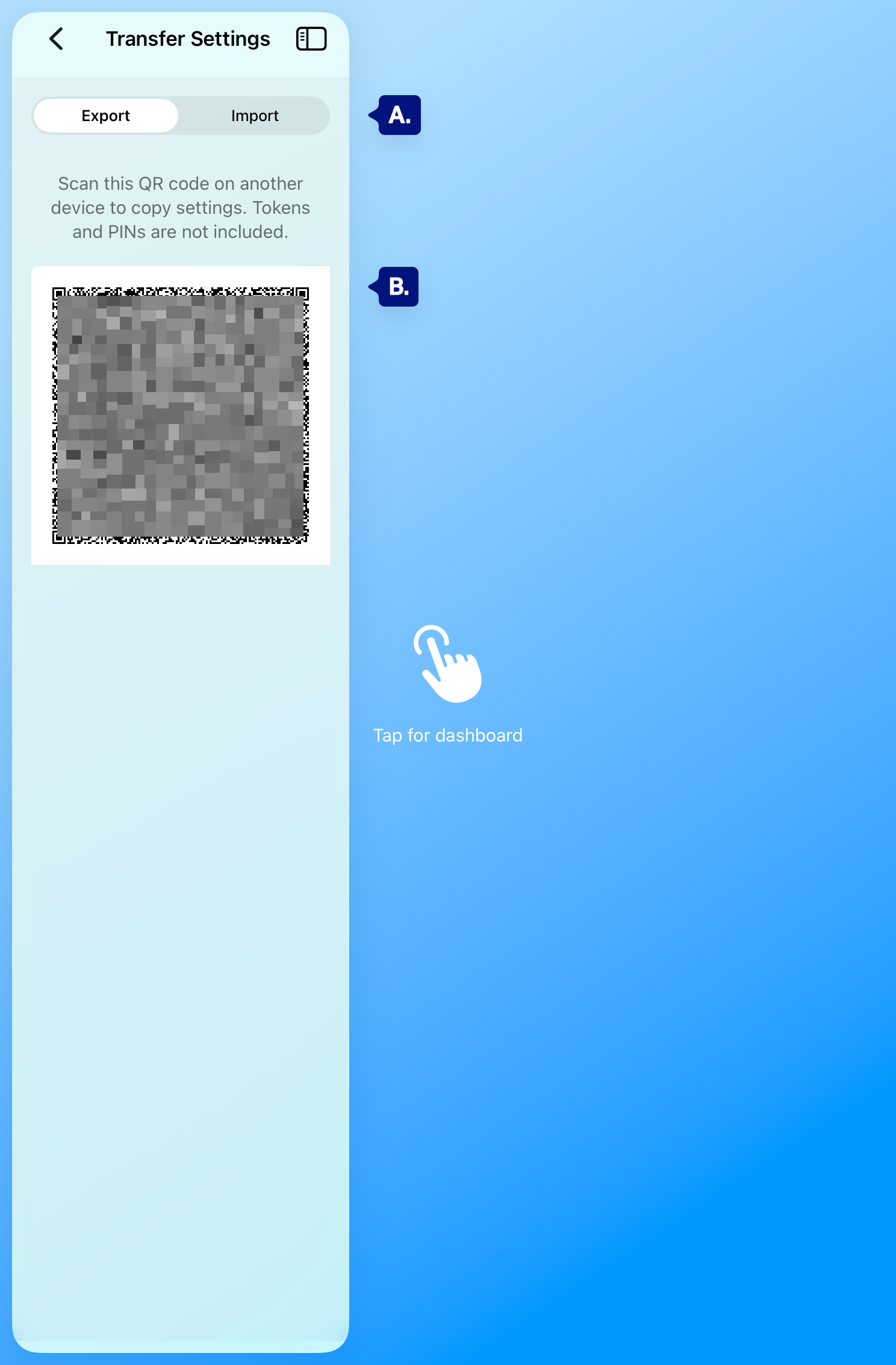 admin menu account transfer export markup